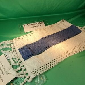 FEXIA Boho Table Decor 48 Inch Cream & Blue Macramé Runner with Tassels for Boho